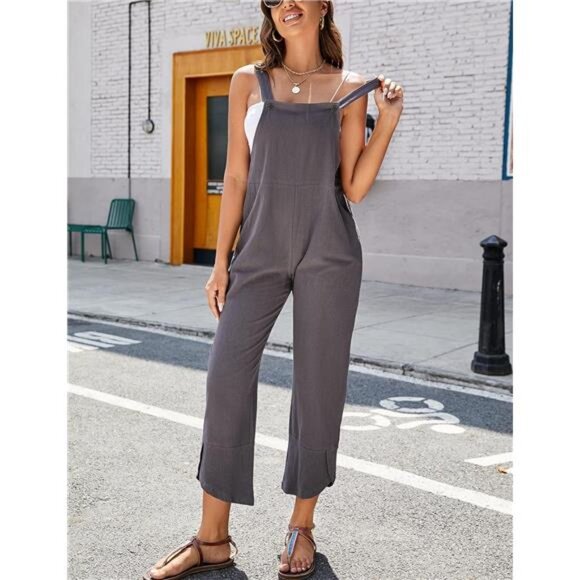 Women Summer Sleeveless Overalls Jumpsuits Grey